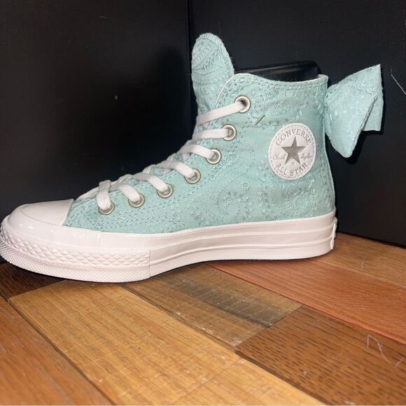 NEW Women's Converse Chuck 70 Bow Mint Green Embroidered Floral Paisley Sneakers - Picture 4 of 8